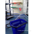 Wholesale 45L Supermarket plastic shopping basket with castors & handle